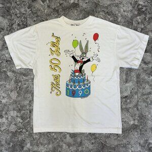 Vintage 90s Bugs Bunny Single Stitch T Shirt Size Woman's M Looney Tunes 50th